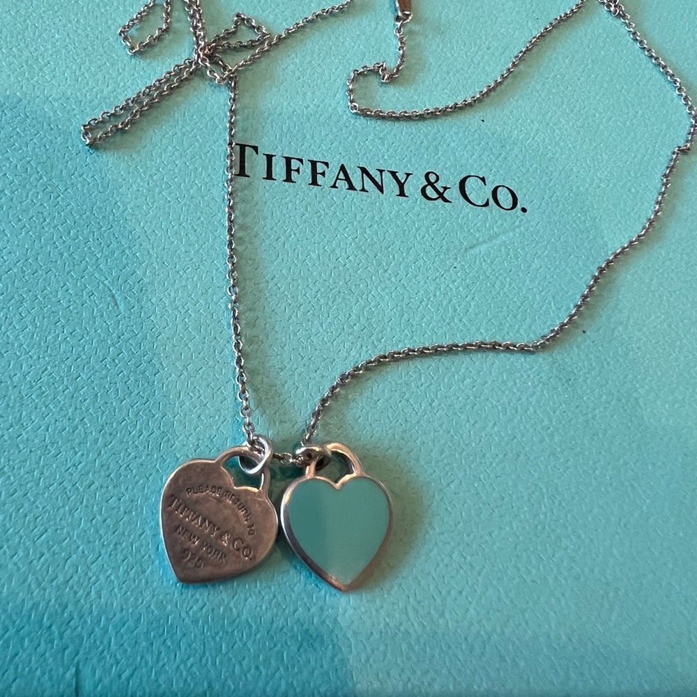 Tiffany & Co. Vintage Silver and Blue Heart Pendant Necklace size 16. Ag .925
